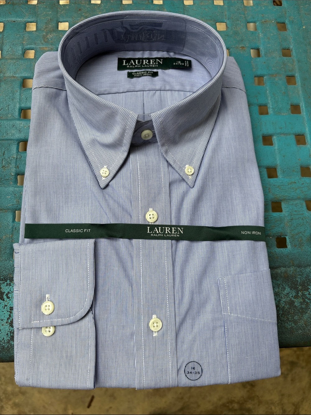 Lauren Ralph Lauren Light Blue Pinstripe Button-Down Dress Shirt
